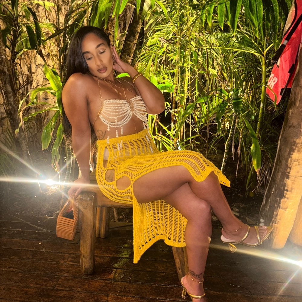 Yellow Crochet Skirt with Bralette